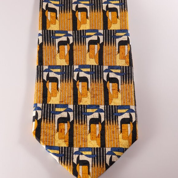 Ermenegildo Zegna 100% Silk Necktie Abstract Gold Blue Black Made in Italy 59" - Picture 6 of 6